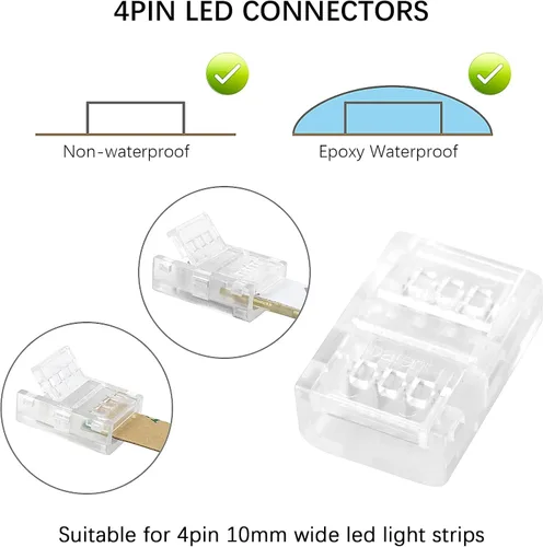 Miniatura 3 de RGBZONE 10 conectores LED de 4 pines, conector RGB de tira a tira para 0.394 in, resistente al agua o no impermeable, SMD 5050/3528 RGB luces