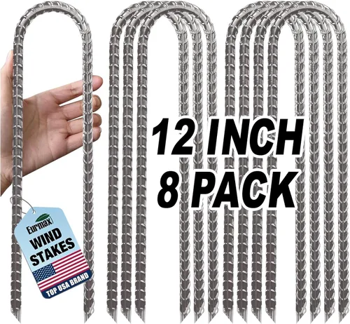 Eurmax USA Estacas de Anclaje Fuertes para Trampolín Anti Viento Fuerte, Anclajes de Suelo Resistentes, Estacas de Tienda, Accesorios para Plateado