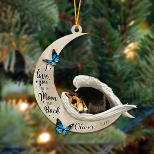 Miniatura 68 de Adorno colgante personalizado de ángel durmiendo en la luna, perro sabueso afgano, nombre personalizado, acrílico impreso en 2D plano – cumpleaños