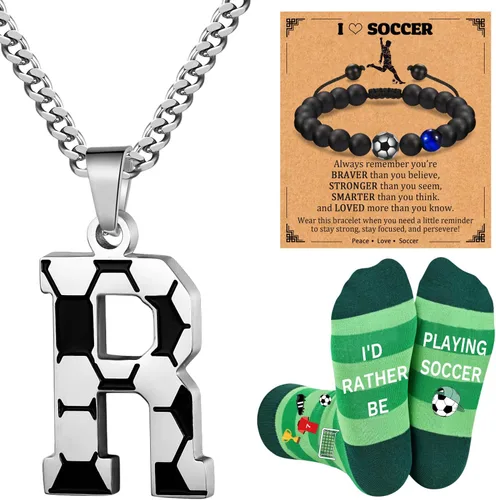 Miniatura 21 de Soccer Gifts Set A-Z Letter Soccer Necklace for Men Novelty Soccer Socks&Soccer Bracelets for Soccer Lovers