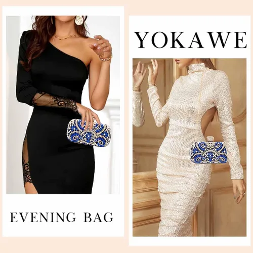 Miniatura 7 de Yokawe Bolso de mano de noche de cristal para mujer, bolso de boda nupcial con diamantes de imitación para fiesta