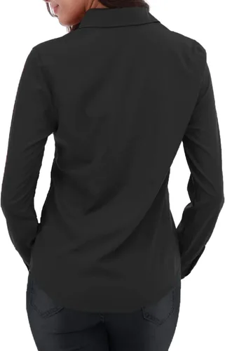 Miniatura 3 de Gemolly Camisas básicas con botones para mujer, manga larga, talla grande, simple, elástica, formal, casual, blusa