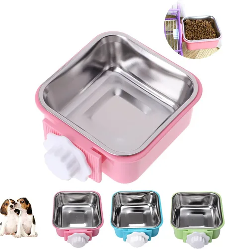 Love Dream Cuencos colgantes para perros y gatos, comedero de agua para alimentos y alimentos con cuencos extraíbles de acero inoxidable y soporte