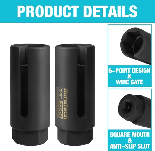 Miniatura 6 de DURATECH Juego de llaves de vaso del sensor de oxígeno O2 de 3/8" x 7/8" (22mm), herramienta de extracción del sensor de oxígeno de acero