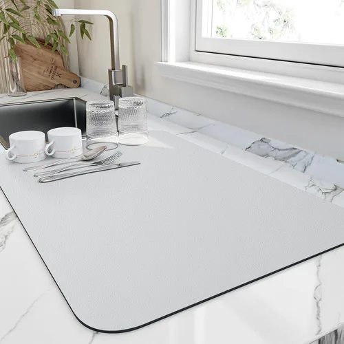 Miniatura 12 de HotLive Tapete de secado de platos para encimera de cocina, tapetes de drenaje resistentes al calor con respaldo de goma antideslizante, tapete