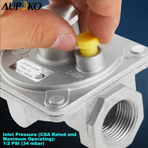 Miniatura 5 de Regulador de parrilla de gas natural Aupoko 1/2"-14NPT Reguladores de gas LP, presión de entrada: 1/2" PSIG, presión de salida LPG 5" W.C