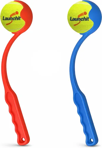 Miniatura 11 de Lanzador de pelotas para perros, lanzador de pelotas de tenis, diseño compacto de 13.8 pulgadas con pelota mediana de 2.5 pulgadas (azul)
