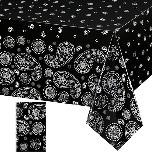 Miniatura 24 de Tatuo Mantel de fiesta del oeste con estampado de cachemira, mantel de bandana, mantel de plástico rectangular con flores para fiesta temática