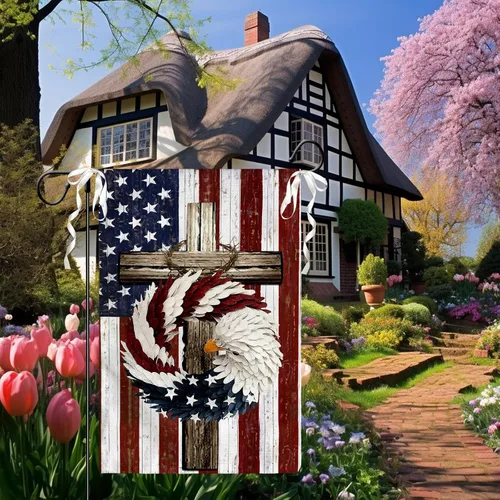 Miniatura 2 de Bandera de jardín floral de verano (bandera de jardín de águila del 4 de julio)