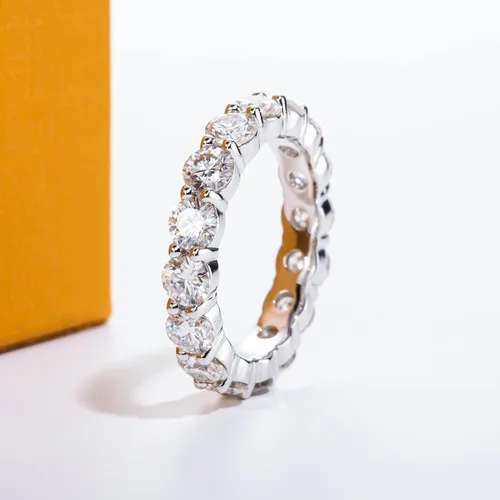 Miniatura 3 de AimiIee Moissanite Eternity Rings 1cttw D Color VVS1 Clarity Round Brilliant Cut Moissanite Diamond S925 Sterling Silver Stackable Wedding