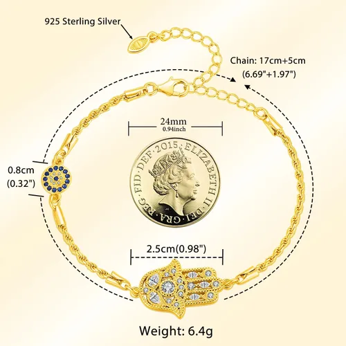 Miniatura 52 de Aniu Joyería de plata de ley 925 Hamsa de Fátima para mujer con circonita cúbica, viene con caja de regalo negra