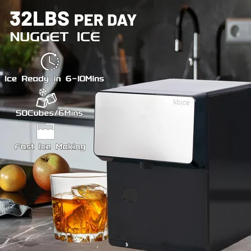 Miniatura 3 de Máquina de hielo de pepitas para encimera con hielo suave masticable, alta capacidad de 35 libras/24 horas, autolimpieza y dispensación automática