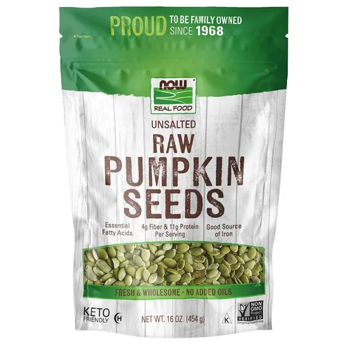 NOW Foods, Semillas de calabaza, crudas y sin sal, ácidos grasos esenciales, ricas en hierro, excelente fuente de proteínas, certificado sin OMG, 1
