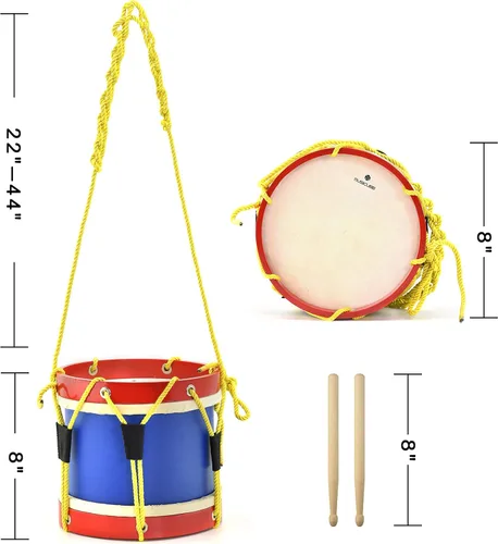 Miniatura 5 de Juego de batería para niños de 8 pulgadas con correa ajustable y 2 baquetas de madera, instrumento musical, elección de regalo