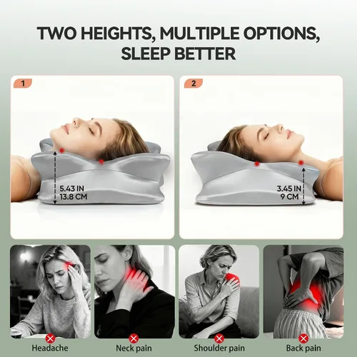 Miniatura 4 de Almohada cervical para el alivio del dolor de cuello, almohada ergonómica de espuma viscoelástica con funda de satén sedoso resistente a