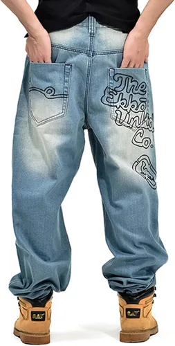 Y2K Jeans - Pantalones de mezclilla para hombre, estilo hip hop, estilo vintage, bordados, estilo gótico, recto, holgados, pierna ancha