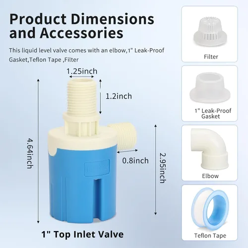 Miniatura 2 de Válvula de flotador de entrada lateral de 1/2 pulgada, válvula automática de control de nivel de agua - plástico, fácil de instalar, para tanque
