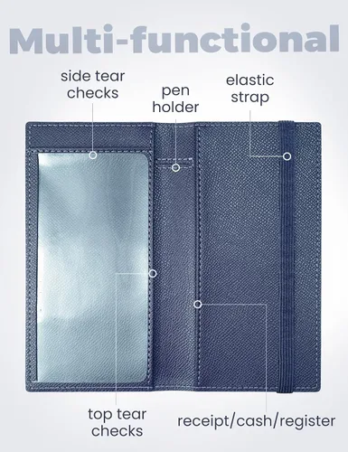 Miniatura 49 de Yarnic Funda para chequera personal, soporte para chequera con soporte para bolígrafo y divisor de plástico transparente integrado para cheques Rosa