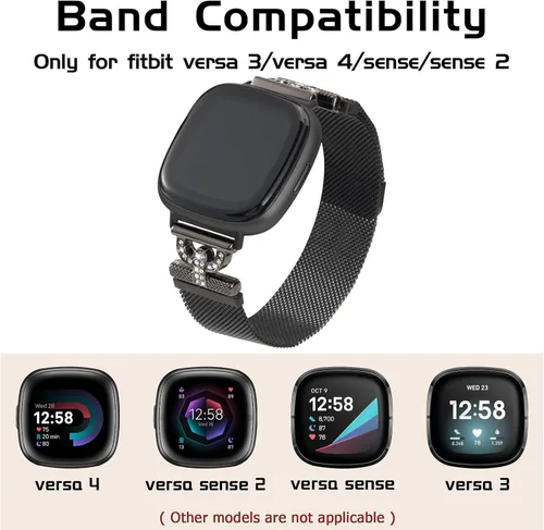 Miniatura 3 de Bandas magnéticas compatibles con Fitbit Sense 2/Fitbit Versa 4/Fitbit Sense/Fitbit Versa 3, correa de malla de acero inoxidable, pulsera ajustable
