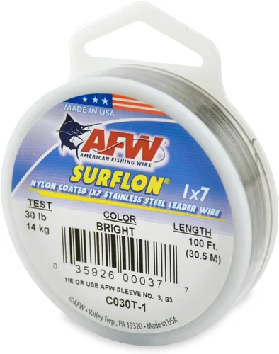 Miniatura 23 de Alambre de pesca americano Surflon recubierto de nailon 1x7 de acero inoxidable, línea líder de pesca para agua salada, prueba de 10 libras - prueba