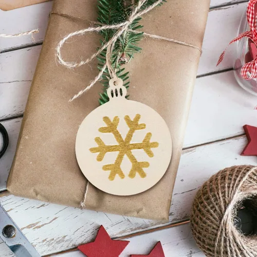 Miniatura 3 de pojah 60 piezas de rebanadas de madera, adornos de Navidad de madera de 4 pulgadas, círculos de madera preperforados sin terminar para centros