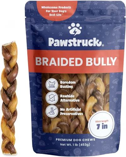Miniatura 18 de Pawstruck Bully Sticks trenzados 100% naturales de 5 pulgadas, bolsa de 1 libra, masticables para perros de un solo ingrediente sin cuero crudo