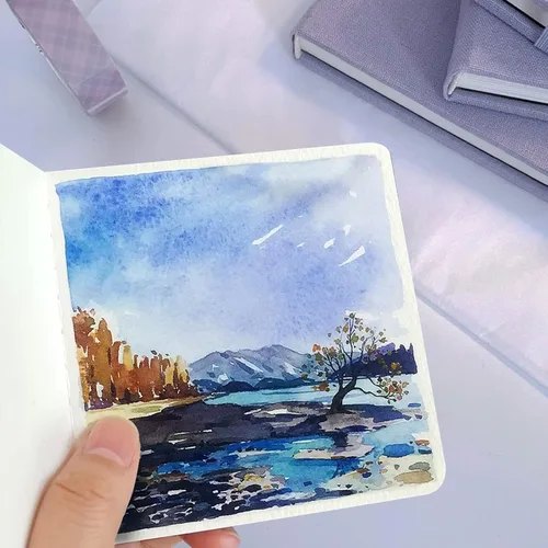 Miniatura 5 de 2 mini cuadernos de bocetos de acuarela, pequeño diario de acuarela, cuaderno de paisaje, 3.4 x 3.4 pulgadas y 2.8 x 2 pulgadas, libro individual
