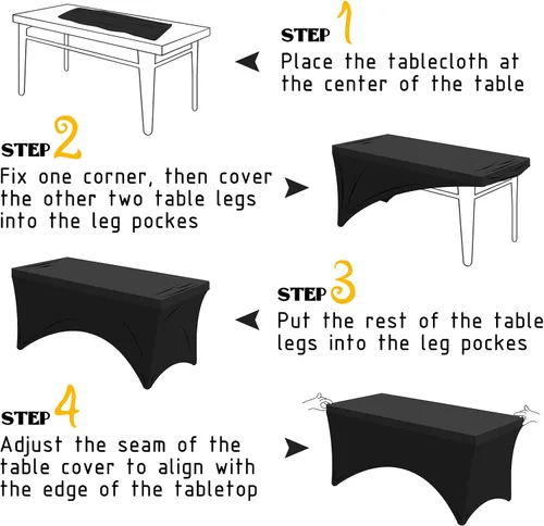 Miniatura 5 de Famstar Paño de Mesa Negro de 4 Pies de Elastano, Paño de Mesa Ajustado para Mesas Rectangulares, Fundas Elásticas Lavables Sin Arrugas