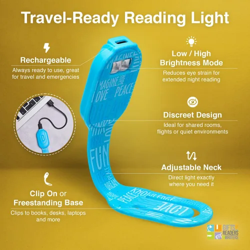 Miniatura 5 de Gifts for Readers & Writers Luz de libro recargable, luz de lectura con clip para cama, Flexilight 2 en 1 y marcapáginas, 12 horas de luz una vez