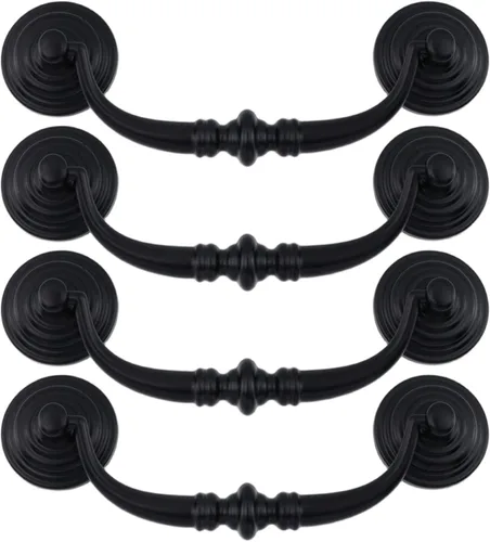 Miniatura 11 de MY MIRONEY 4 tiradores negros antiguos para cajones, manijas de cajón estilo desgastado y elegante, manijas de giro para gabinete, aparador