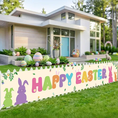 KatchOn, Cartel de feliz Pascua para exteriores – Extra grande de 120 x 20 pulgadas | Decoraciones de Pascua al aire libre para el hogar,