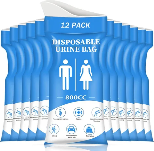 DIBBATU Bolsa de orina desechable, 12/24 bolsas de orina para viajes para mujeres/hombres, bolsa de urinario portátil de emergencia de 27.1 fl oz y