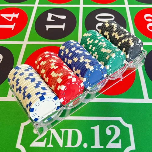 Miniatura 5 de SEETOOOGAMES 100 piezas de 0.41 oz de arcilla compuesta de dados a rayas casino fichas de póquer - 4 colores (rojo, verde, blanco y azul)