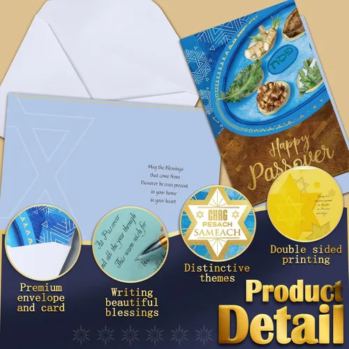 Miniatura 3 de 24 juegos de tarjetas de felicitación de Pascua con sobres, tarjetas de felicitación de Pascua, tarjetas de pesaj, regalos de vacaciones judías