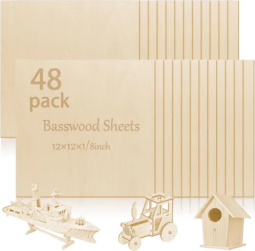 Miniatura 16 de 48 piezas de madera contrachapada de abedul báltico, 12 x 12 x 1/8 pulgadas, 0.118 pulgadas de grosor, madera sin terminar para manualidades, corte
