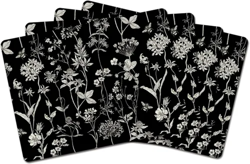 Manteles Individuales Decorativos Premium de Tablero Duro para Mesa Jardín de Medianoche Negro y Blanco Paquete de 4 Fabricado en los Estados Unidos