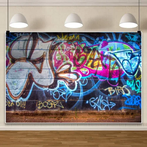 Miniatura 3 de Yeele Fondo de pared de graffiti retro de 5 x 3 pies, pared de ladrillo rústico de los años 80 y 90, dibujo a mano, pintura de graffiti, tema de hip
