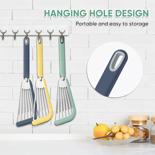 Miniatura 5 de Espátula de pescado antiadherente, espátulas delgadas ranuradas de silicona para utensilios de cocina antiadherentes, utensilios de cocina sin BPA