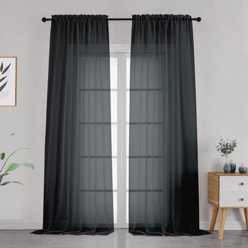 Miniatura 98 de OVZME - Cortinas traslúcidas blancas de 45 pulgadas de largo, 2 paneles, cortinas de gasa con bolsillo para barra para ventanas pequeñas, cada una