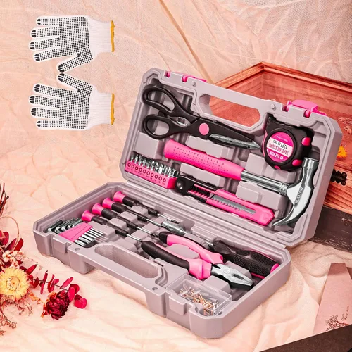 Miniatura 2 de Elevon Juego de herramientas rosa de 131 piezas, juego de herramientas de uso automático con caja de herramientas de almacenamiento, herramienta