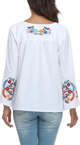 Miniatura 7 de YZXDORWJ Blusa de verano con bordado bohemio mexicano bohemio para mujer
