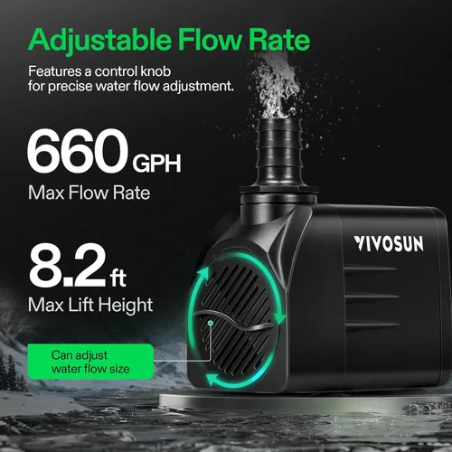 Miniatura 6 de VIVOSUN Bomba sumergible de 660GPH, bomba de acuario de 2500L/H 35W, bomba de fuente ultra silenciosa con 8.2 pies/2.5m de elevación alta