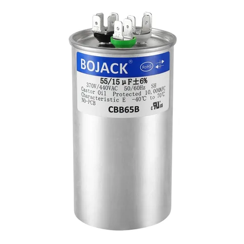 BOJACK 55+15 uF ±6% 55/15 MFD 370/440 VAC CBB65B Condensador redondo de arranque de doble funcionamiento para condensador recto frío o bomba de