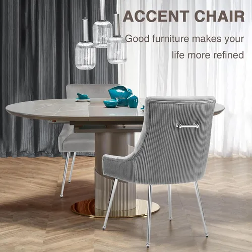 Miniatura 6 de adochr Juego de 6 sillas de comedor de terciopelo con patas de metal plateado, moderna silla de cocina tapizada con asa y respaldo plisado, silla