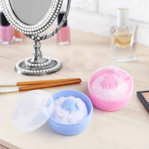 Miniatura 6 de 2pcs-Baby Body Cosmetic Powder Puff Kit Esponja Caja Contenedor (Azul y Rosa)