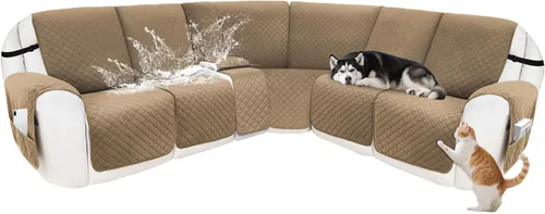 Miniatura 76 de Fundas para sofá modular reclinable, de terciopelo en forma de L, funda de consola central para perros y mascotas, lavable antideslizante, 1 funda
