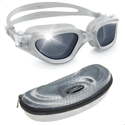 Miniatura 51 de AqtivAqua DX - Gafas de natación con visión amplia para adultos, hombres y mujeres, antiempañamiento y sin fugas Gafas negras + funda plateada