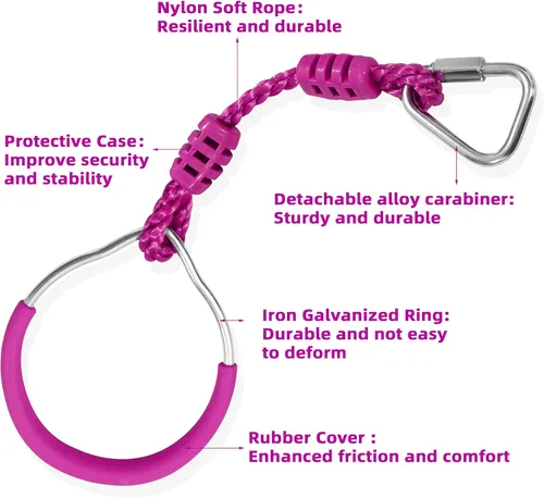 Miniatura 6 de Anillo de gimnasia con columpio para curso de obstáculos de guerrero Slackline, equipo de entrenamiento de trapecio y puño, 2 barras ninja moradas