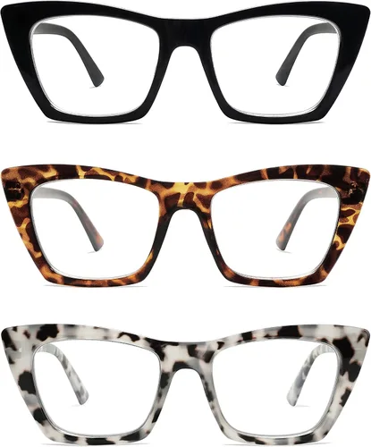 AMOMOMA Anteojos de lectura de gran tamaño para mujer, diseño de ojo de gato a la moda, lector de computadora con luz azul AM6028 Ac1 Blk+c2 Tortuga