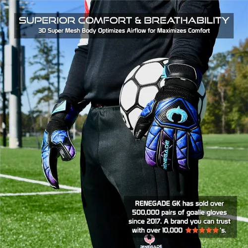 Miniatura 3 de Renegade GK Vortex - Guantes de portero con protector microbiano (tallas 6-11, 3 estilos, nivel 3) Hyper Grip de 3.5+0.118 in y súper malla